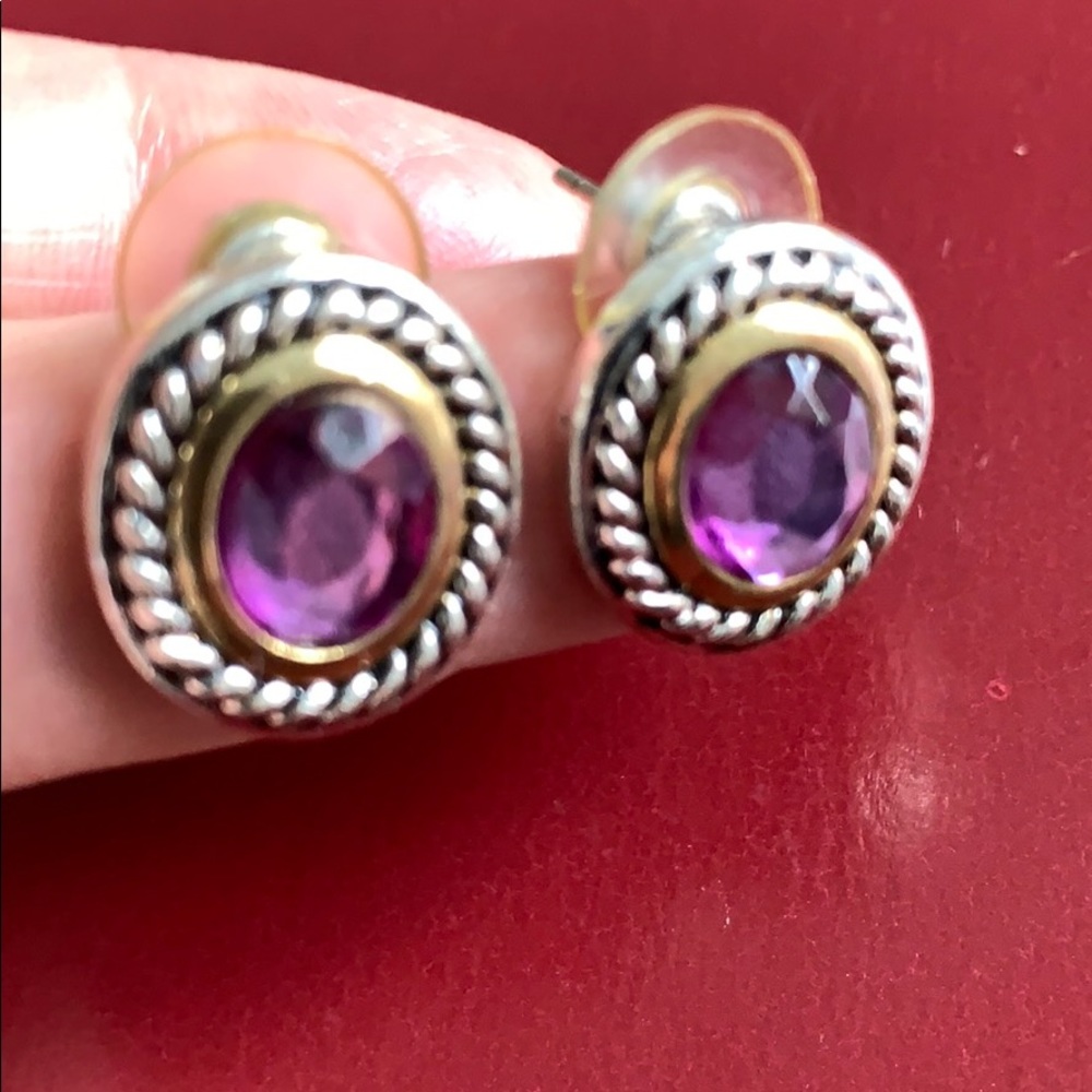Vintage light purple,gold silver tone earrings - Picture 4 of 5